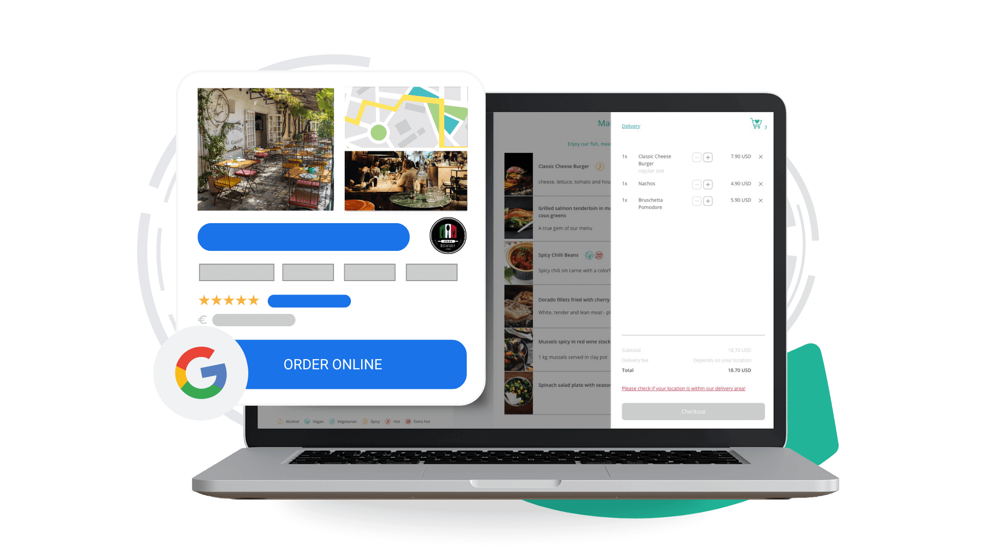 Takeout und delivery service due google food ordering