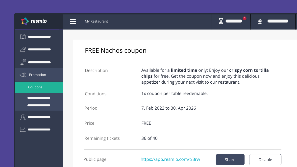 Add and share coupons with your guests
