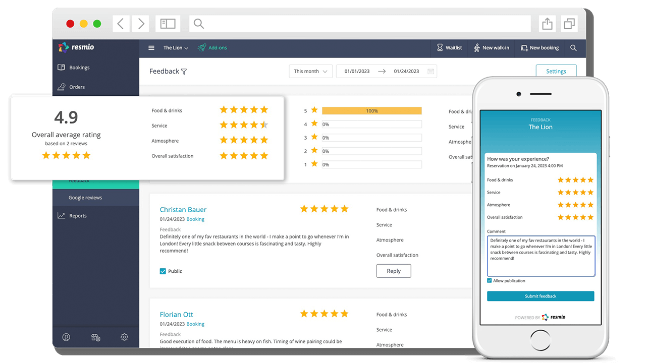 Manage guest feedback and reviews with resmio